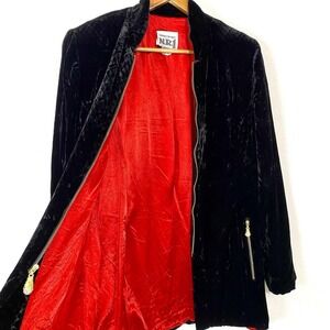 Vtg NR1‎ Sandra Ow-Wing Sz Large Crushed Velvet Black Jacket Zip Vampire Retro L